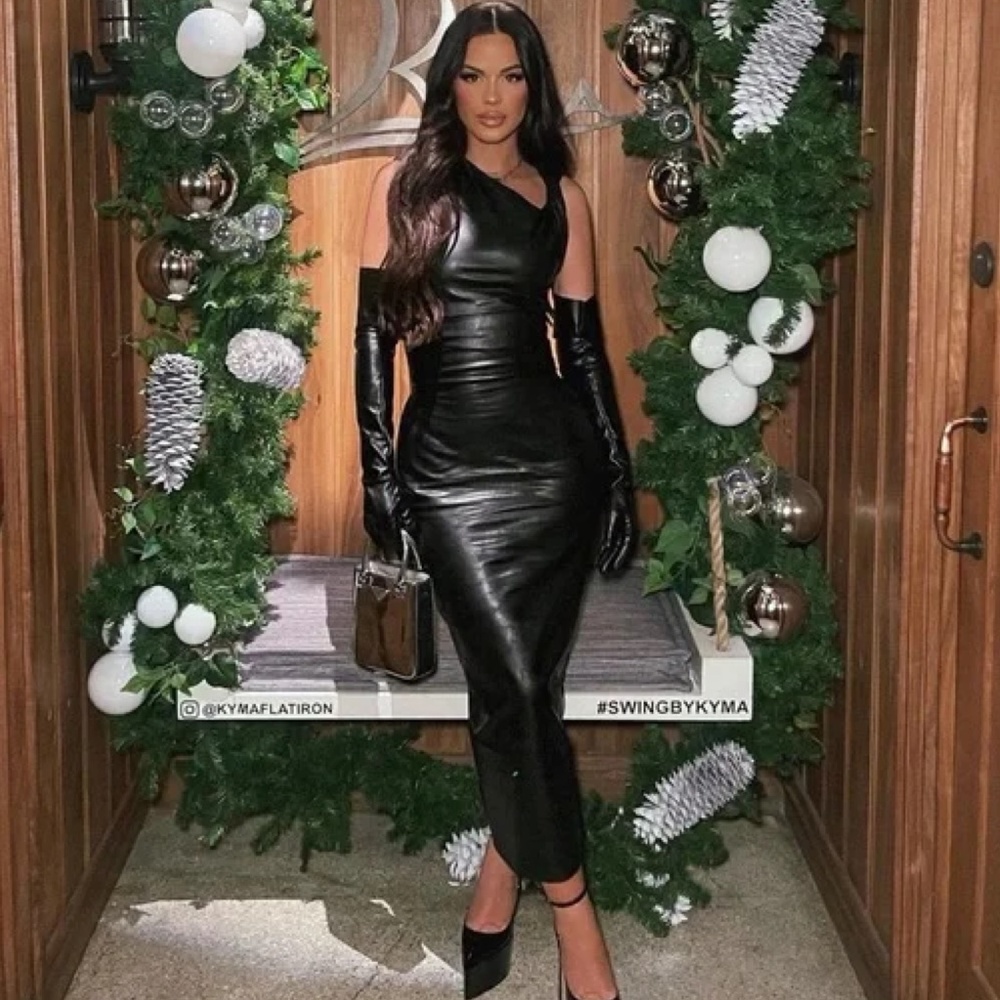 NWT ZARA BLOGGERS FAVE FAUX LEATHER MIDI DRESS BLACK XS